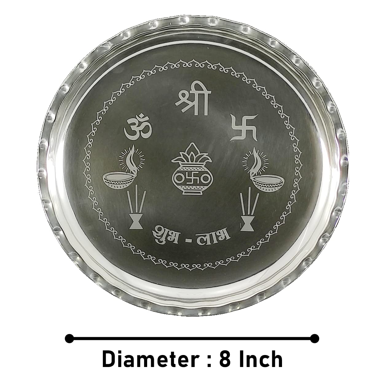 BENGALEN Silver Plated Pooja thali Set 8 Inch with Plate Bowl Glass Diya Spoon Kumkum Holder Puja Thali for Diwali Home Mandir Office Wedding Return Gift Items