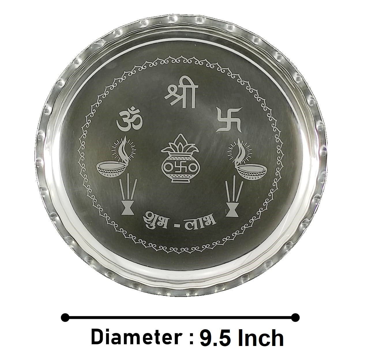Bengalen Silver Plated Pooja thali Set 9.5 Inch with Plate Glass Palli Arti Diya Kumkum Holder Bowl Dhup Dan Ghanti Puja Thali for Diwali Home Mandir Office Wedding Return Gift Items