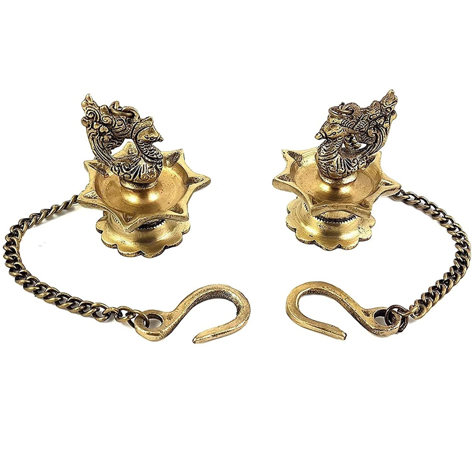Bengalen Brass Peacock Carved Hanging Diya Set of 02