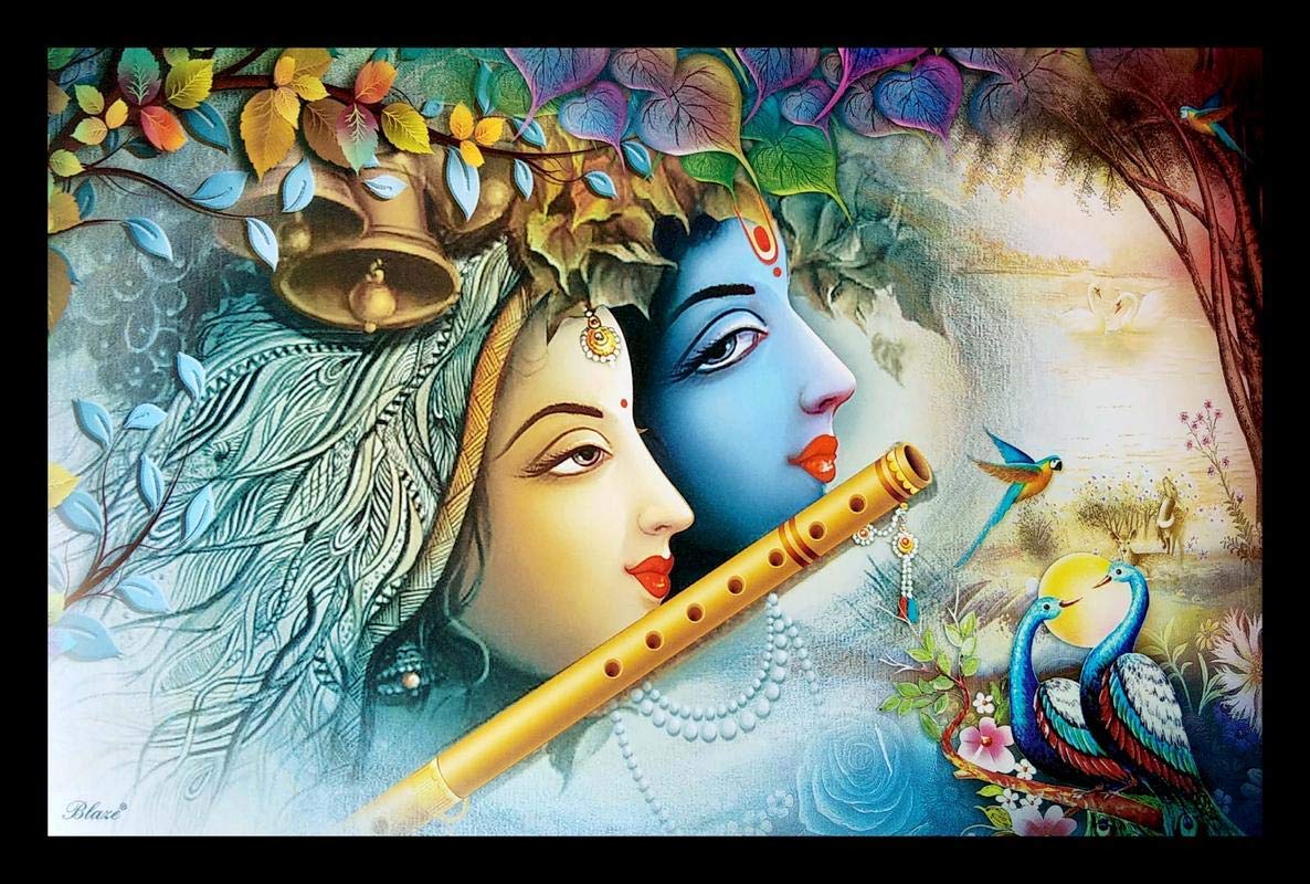 আভিজাত্য রাধা কৃষ্ণ ফ্রেমড পেইন্টিং ইউভি টেক্সচার্ড ডিজাইন ধর্মীয় ওয়াল আর্ট ডেকোর শোপিস মূর্তি প্রতিমা মূর্তি