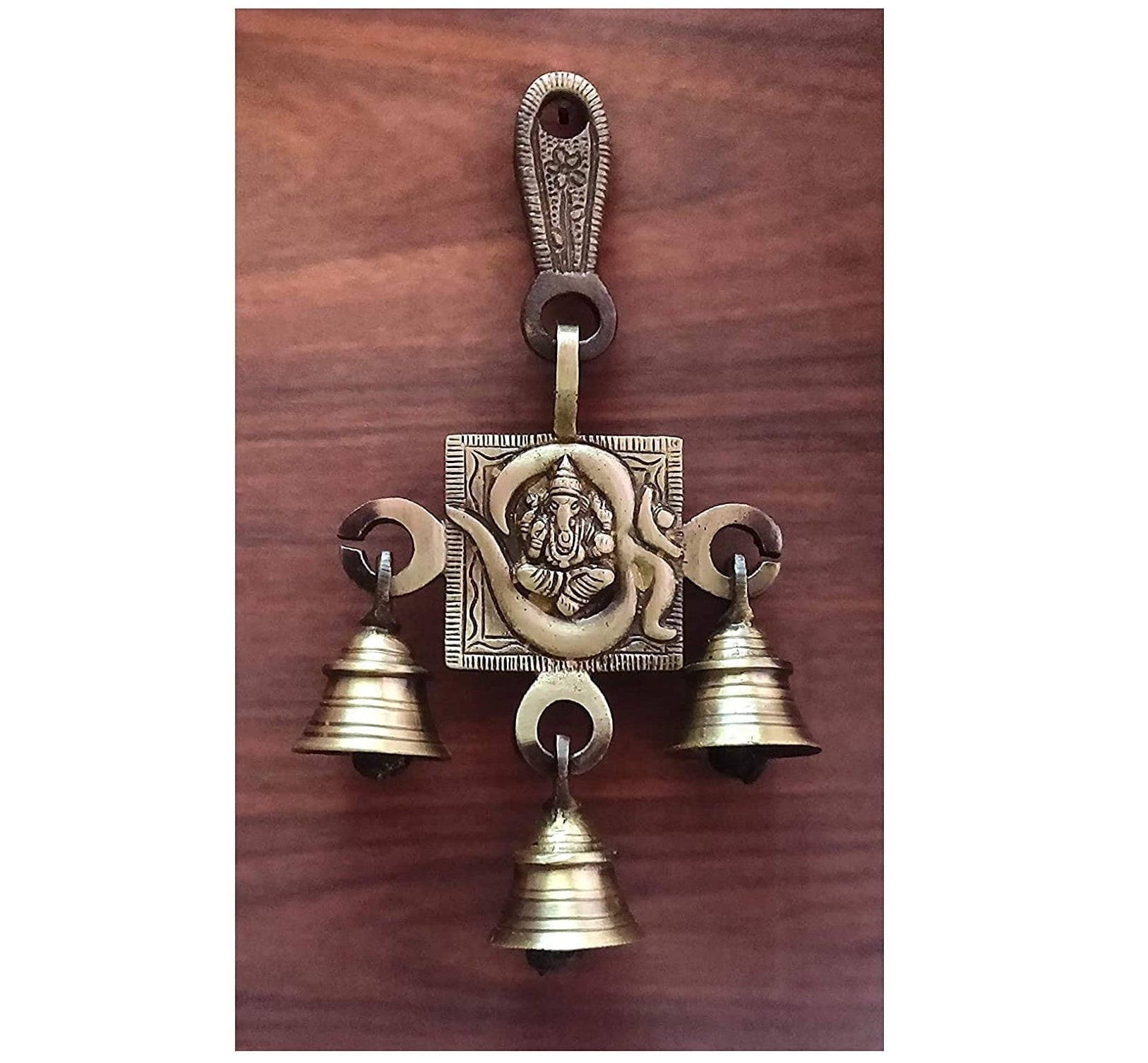 Bengalen Brass Om Ganesha Bells Wall Hanging Idol Decorative Showpiece Antique Finish Ganesh Wall Art Decor Statue