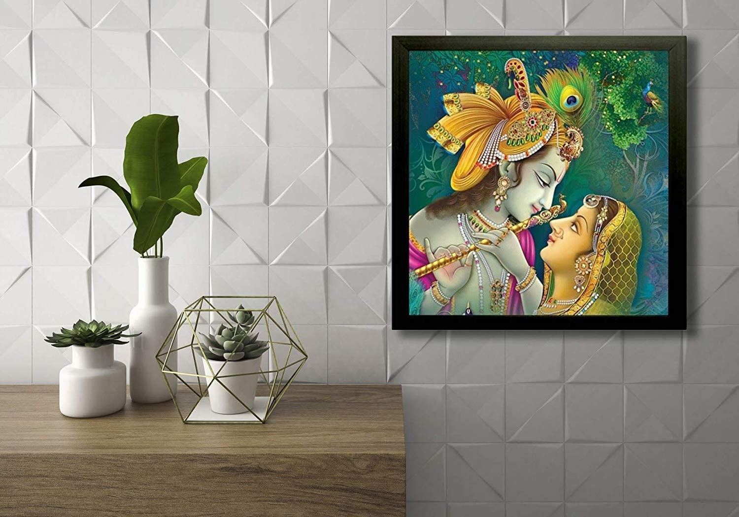 Nobility Radha Krishna Framed Painting UV Textured Design Religious Wall Art Decor Showpiece Figurine Idol Statue