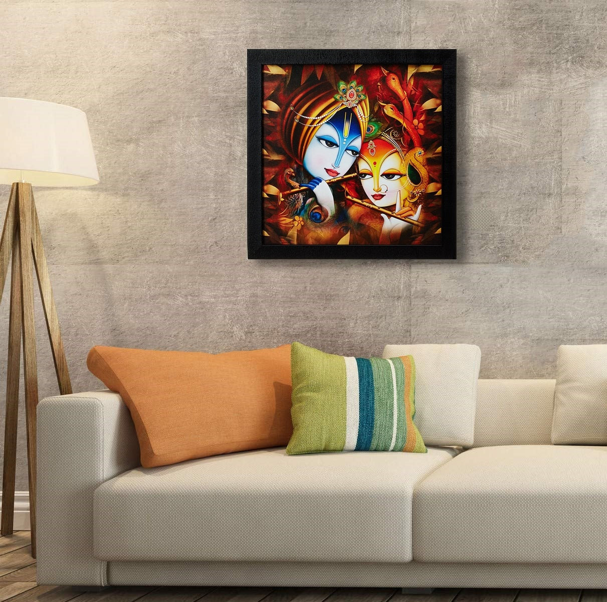 Nobility Radha Krishna Framed Painting UV Textured Design Religious Wall Art Decor Showpiece Figurine Idol Statue
