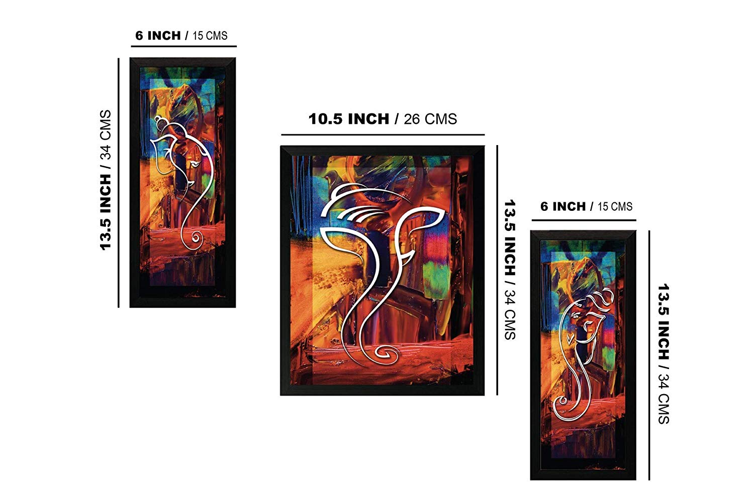 Nobility Ganesha Framed Painting - Exclusive Wall Art Statue - Set of 03