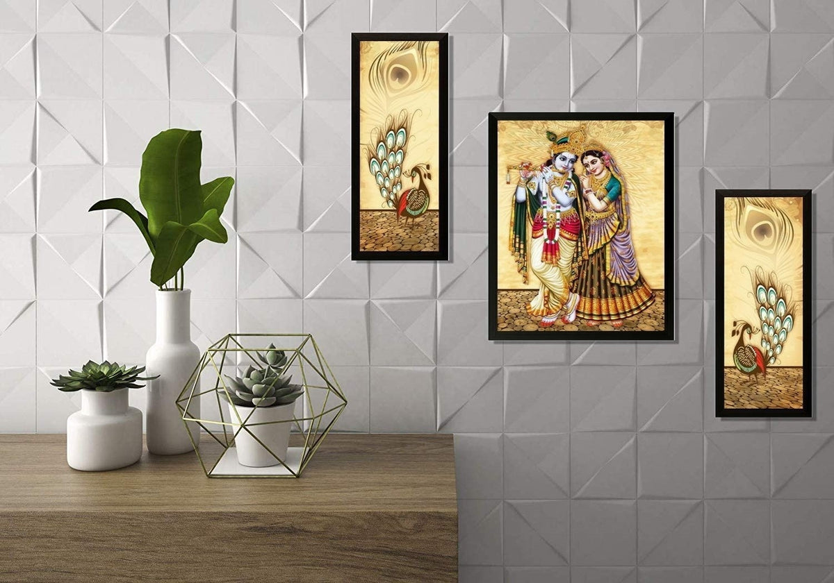 আভিজাত্য রাধা কৃষ্ণ ফ্রেমড পেইন্টিং ইউভি টেক্সচার্ড ডিজাইন ধর্মীয় ওয়াল আর্ট সজ্জা