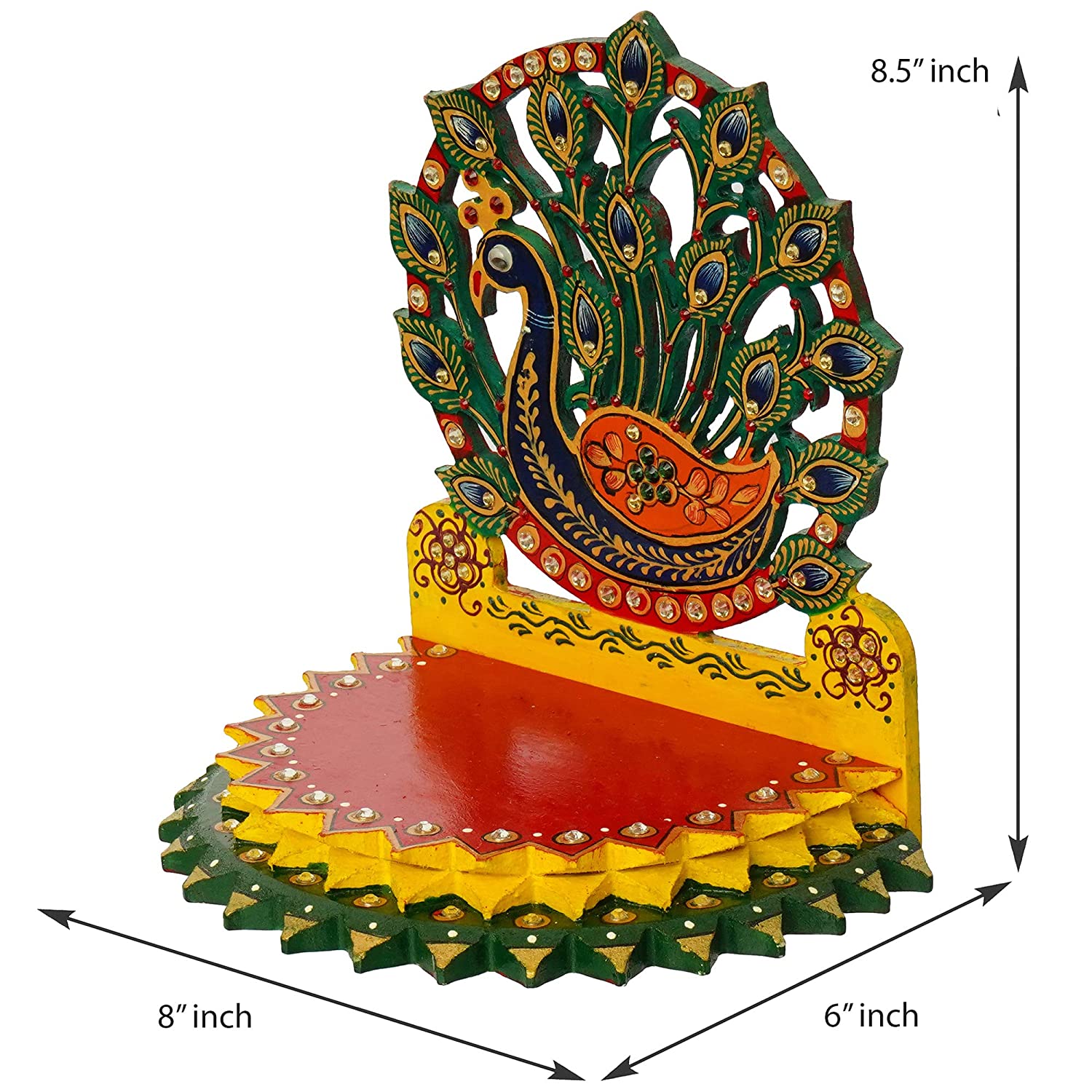 Bengalen Wooden Peacock Shape Laddu Gopal Singhasan for God Idols & Gifts Mandir Decoration Item God Sihasan Home and Office (8 x 6 x 8.5 cm)