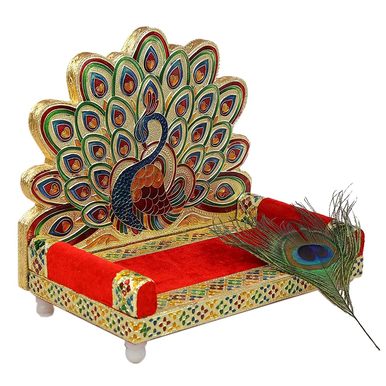 Bengalen Wooden Laddu Gopal Meenakari Singhasan (13 x 9 x 14 cm)