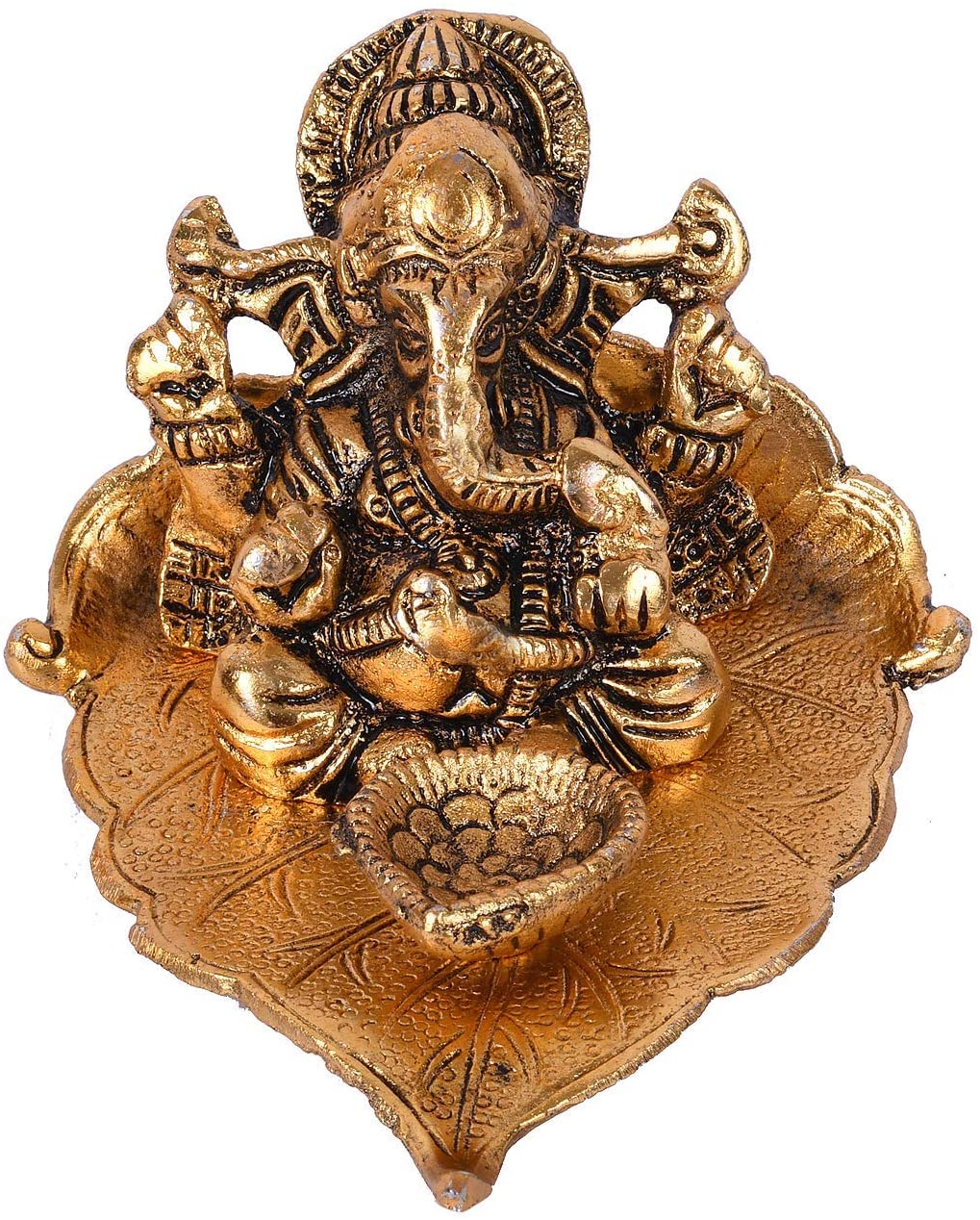 Bengalen Ganesha on Leaf Statue Ganesh Idol with Diya for Home Decorative Gifts Puja Diwali Gift Items