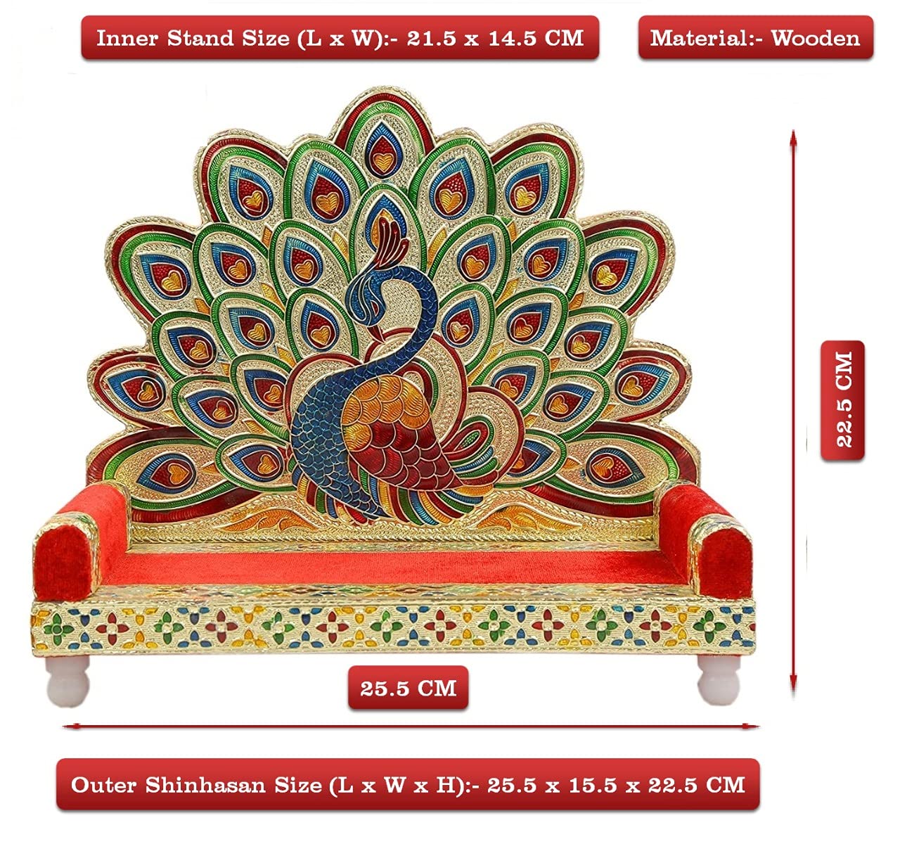 Bengalen Wooden Laddu Gopal Meenakari Singhasan (25.5 x 15.5 x 22.5 cm)