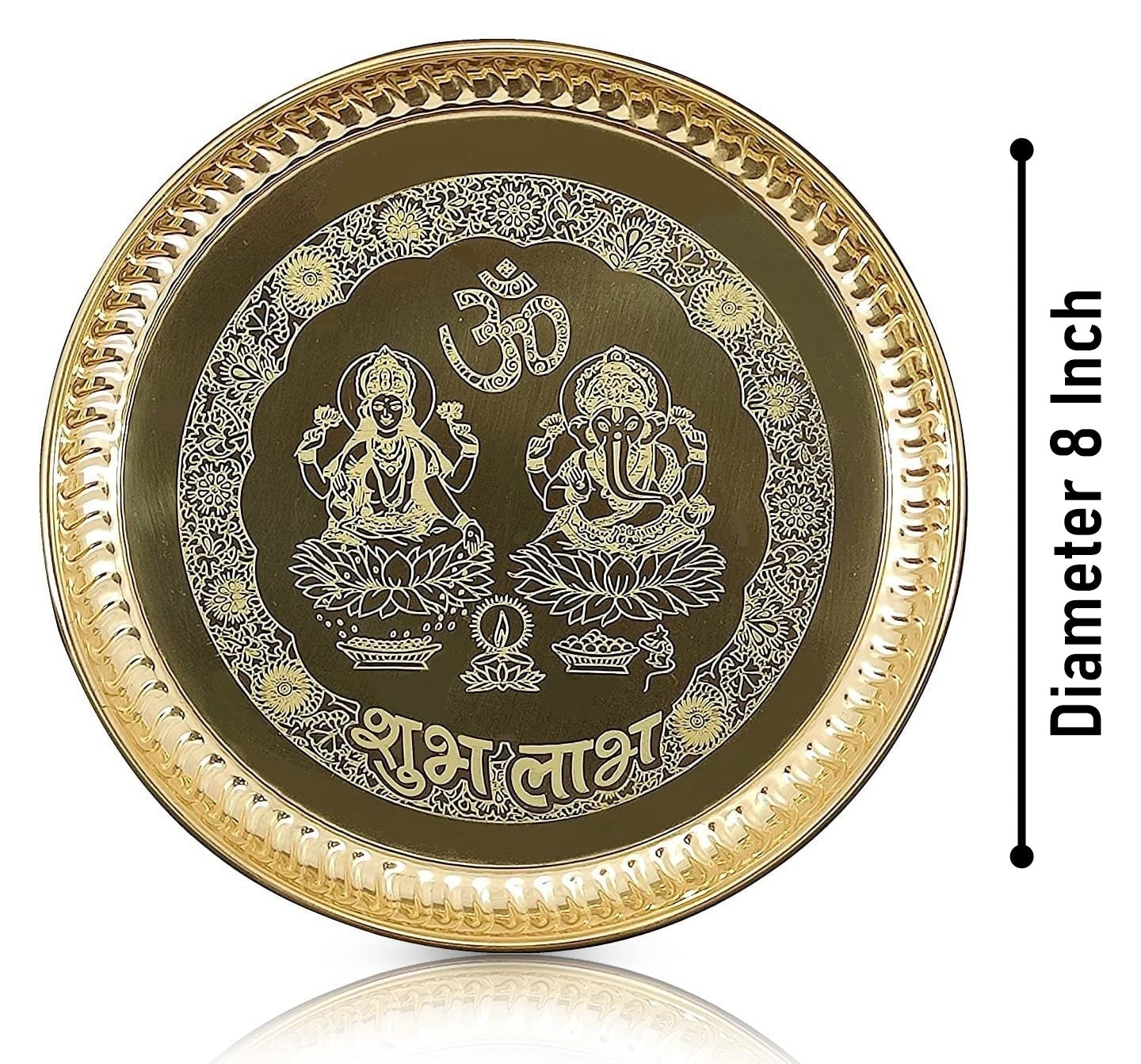 Bengalen Brass Pooja thali Set 8 Inch with Pital Plate Bowl Kalash Spoon Ghanti Chandan Wati Daily Puja Thali for Diwali Home Mandir Office Wedding Return Gift Items
