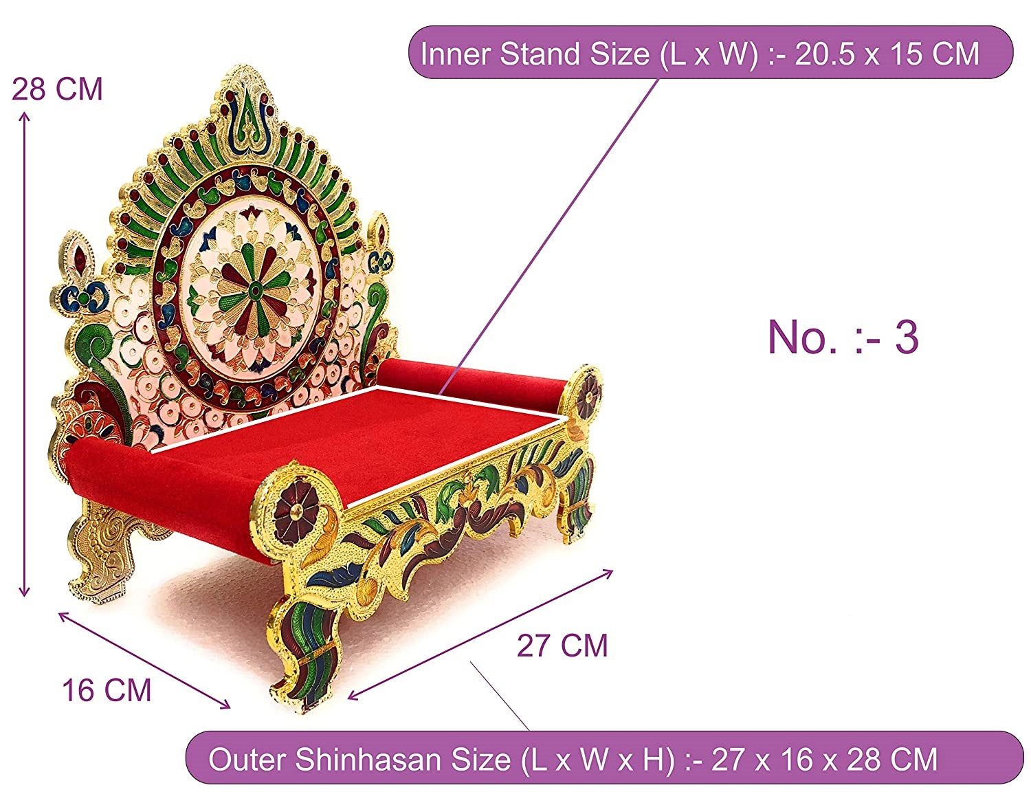 Bengalen Wooden Meenakari Lord Laddu Gopal Singhasan for Pooja Thakorji Bal Gopal Shinhasan (27 cm x 16 cm x 28 cm)