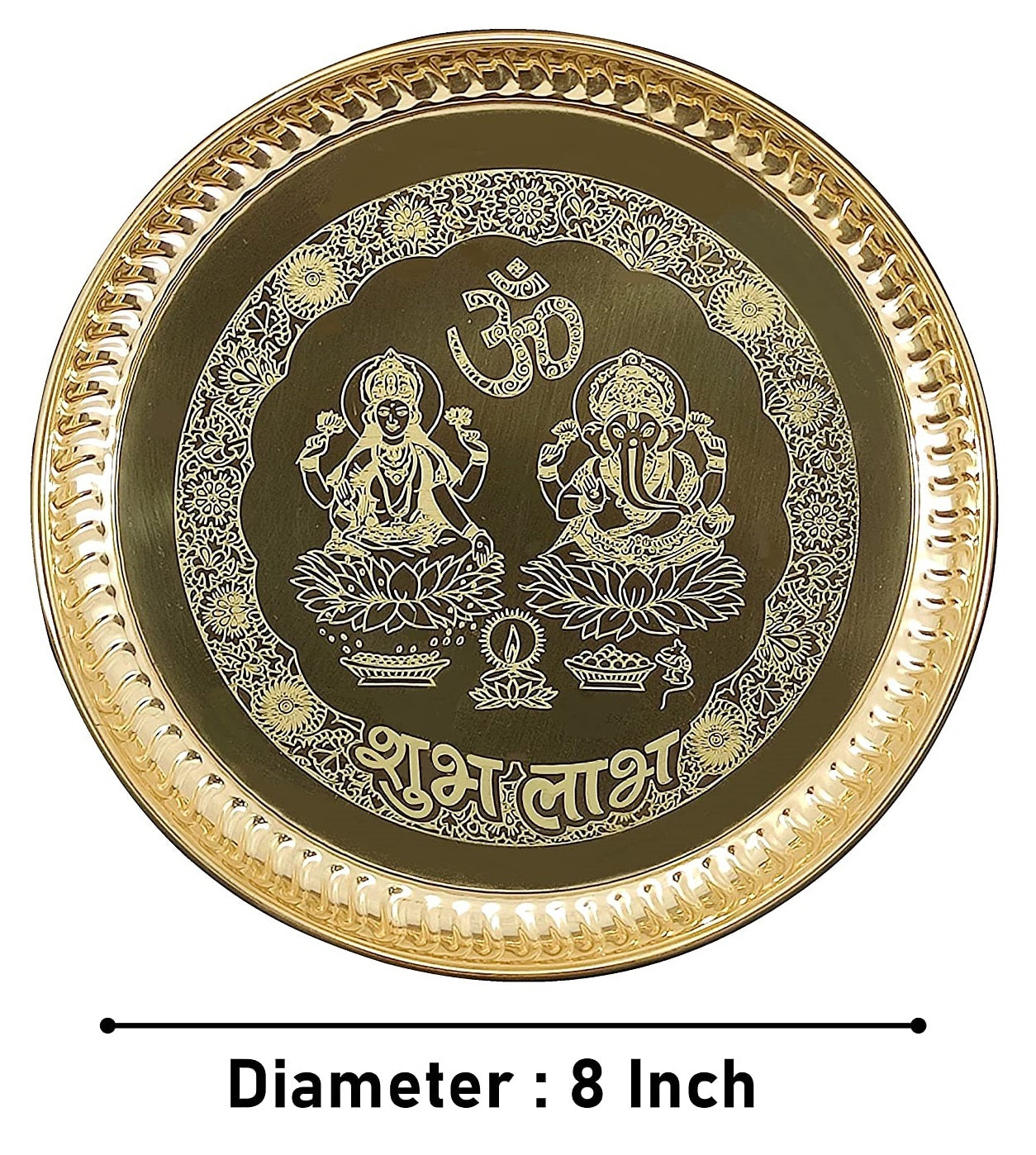 Bengalen Brass Pooja thali Set 8 Inch with Pital Plate Agarbatti Stand Glass Spoon Ghanti Bowl Diya Puja Thali for Diwali Home Mandir Office Wedding Return Gift Items