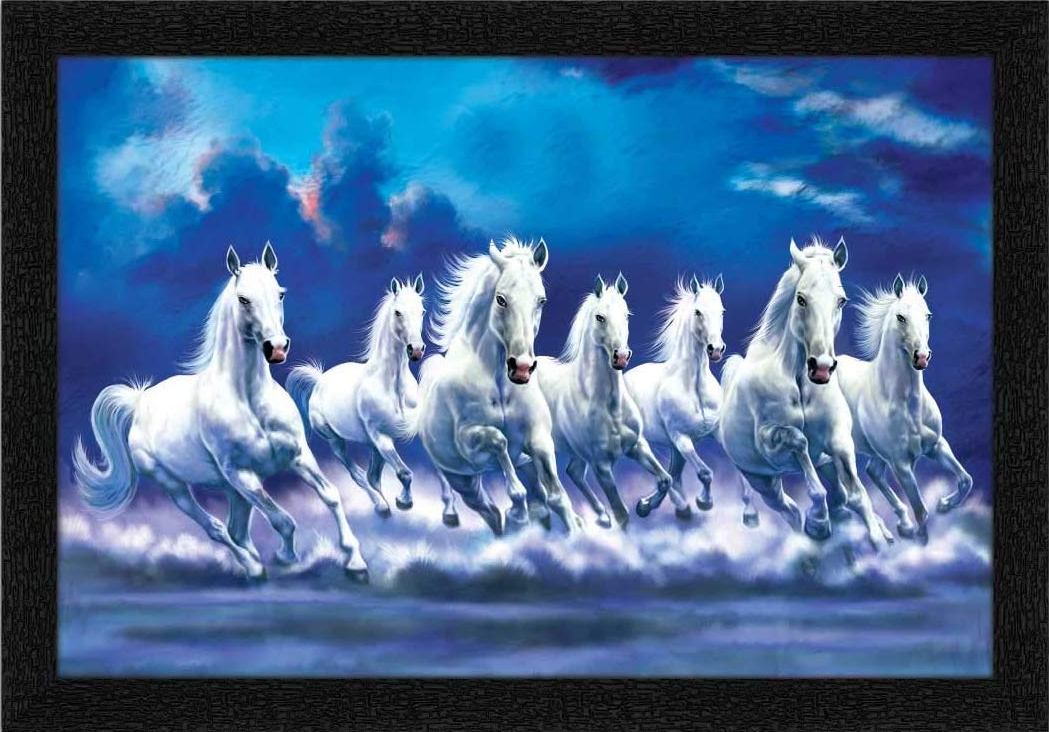 Nobility Seven Lucky Running Horses Painting Vastu Wall Art Decoration for Home, Living Room, Office, Gift for friends or family