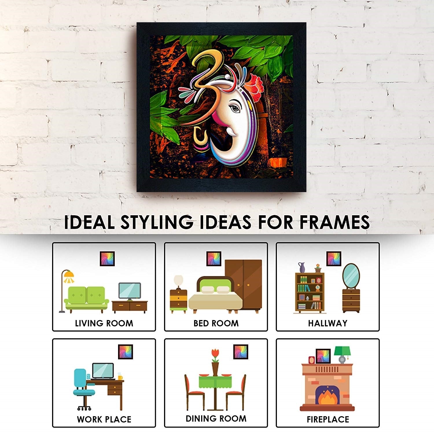 Nobility Ganesha Framed Painting - Special Effect Textured Wall Art Paintings - Size: 12 inch x 12 inch